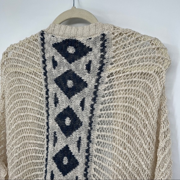 Roffe Accessories Open Knit Drop Shoulder Relaxed Printed Cardigan Sweater - Picture 5 of 8